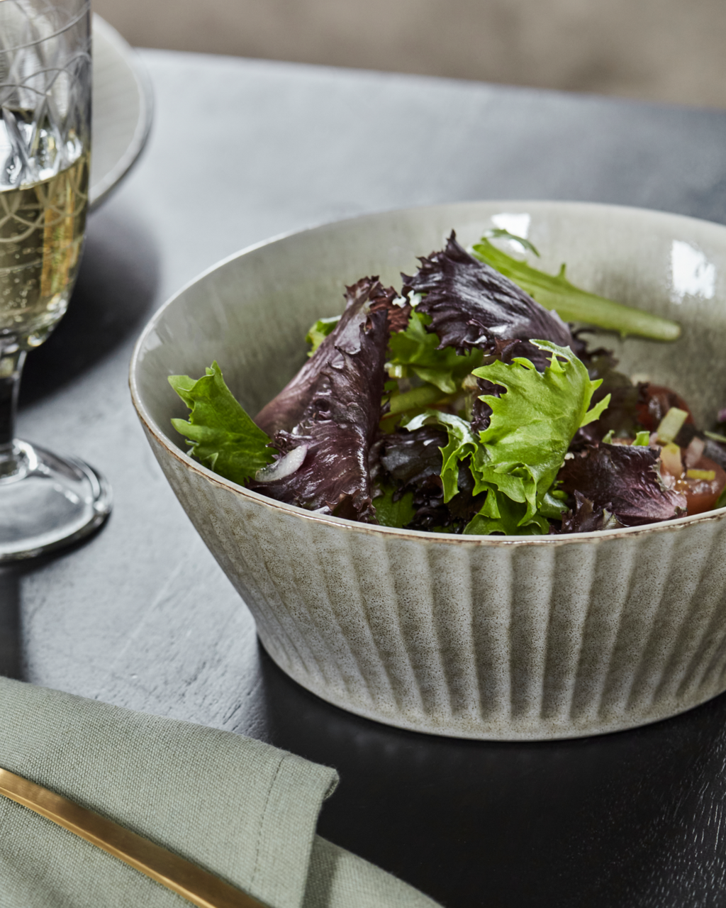 Grand Bol strié Gris / marron