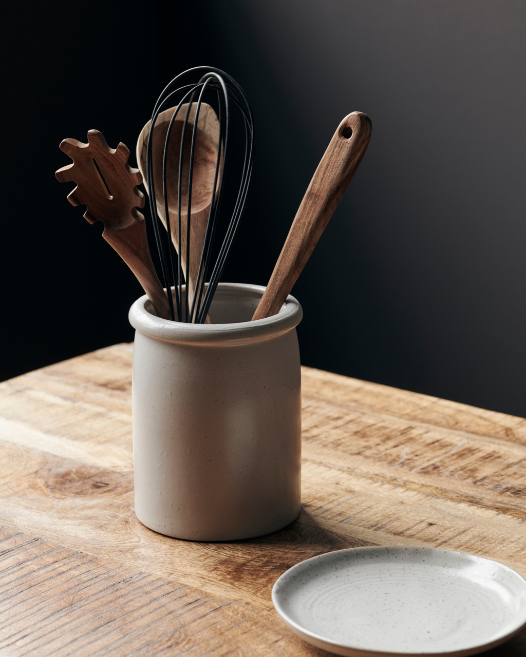 Pion Pot en grès blanc crème-gris