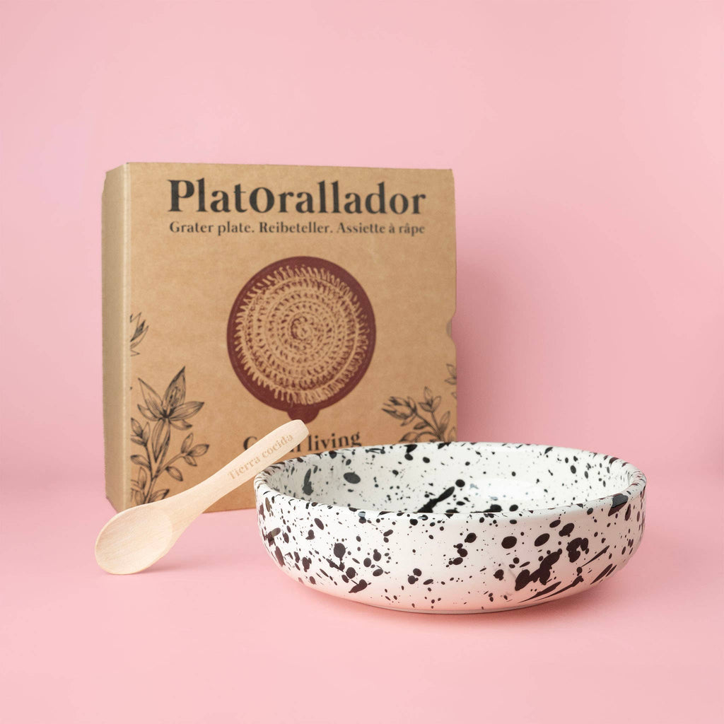 Grande assiette à râper en céramique noire – Inclut une cuillère cadeau / GALAXY: SANS EMBALLAGE