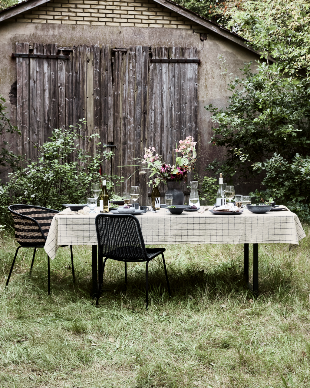 Serviettes de table noir blanc cassé (set 4x)